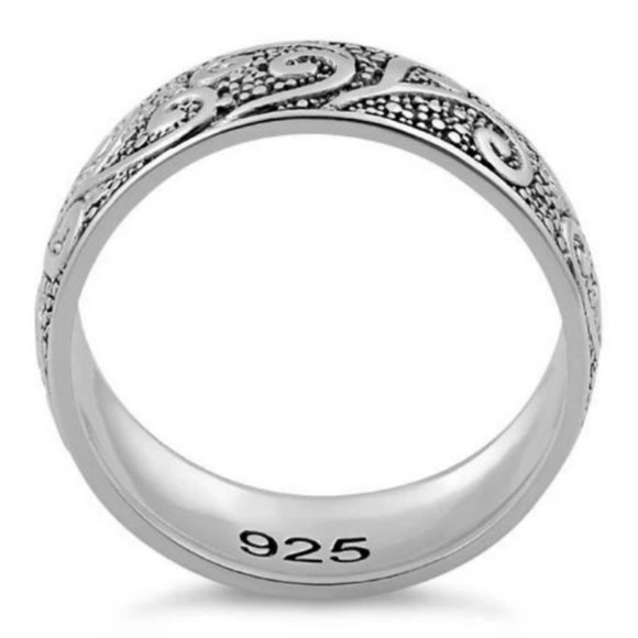 Scrolls Swirls Band Ring 6.5 mm Wide 925 Sterling Silver Women's Thumb Ring - Picture 13 of 14